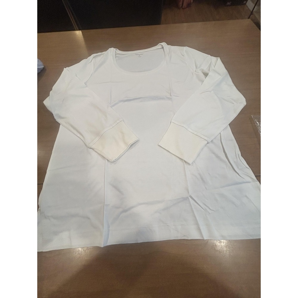WinterSilks Shirt Womens XL White 100% Silk Basic Scoop Neck Long Sleeve Tee